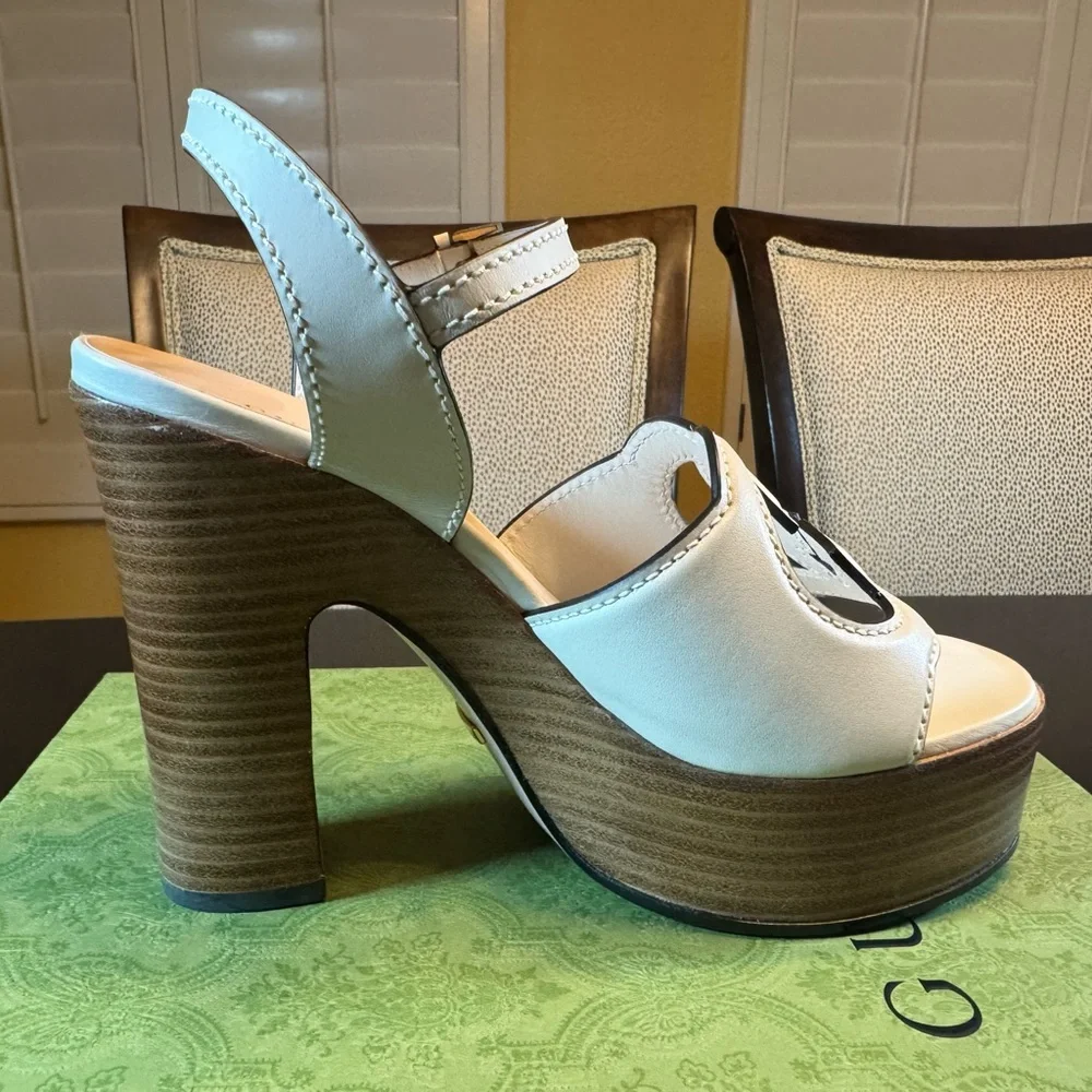 New Authentic Gucci GG Logo High Heel Platform Shoes Size 37 / US 7 - Picture 9 of 15